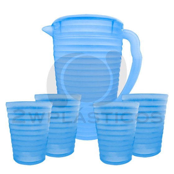 Blue Freski Pitcher With 4 Cups BPA Free